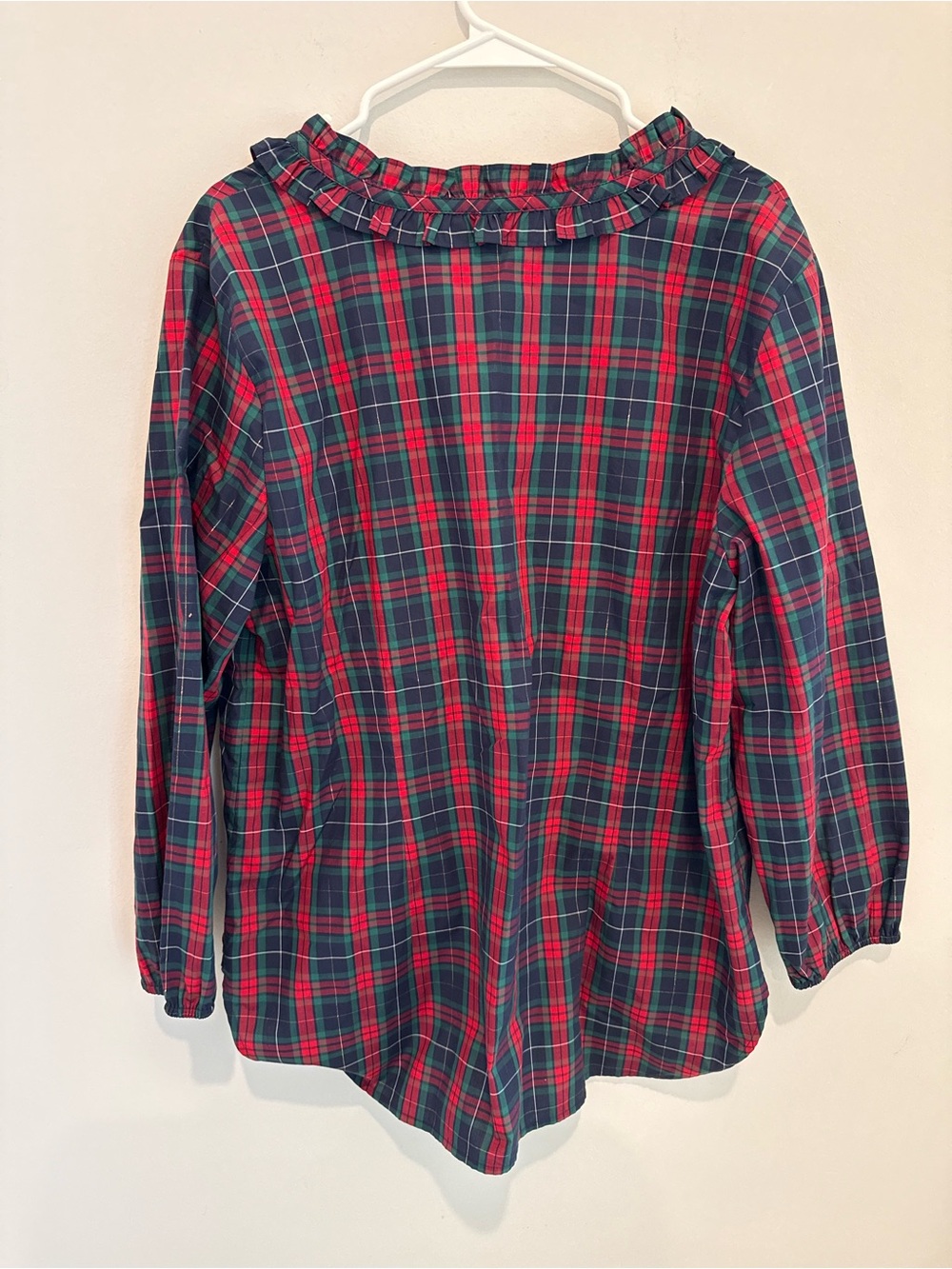 Talbots Red & Green Plaid Ruffle Collar Tunic - Picture 2 of 8